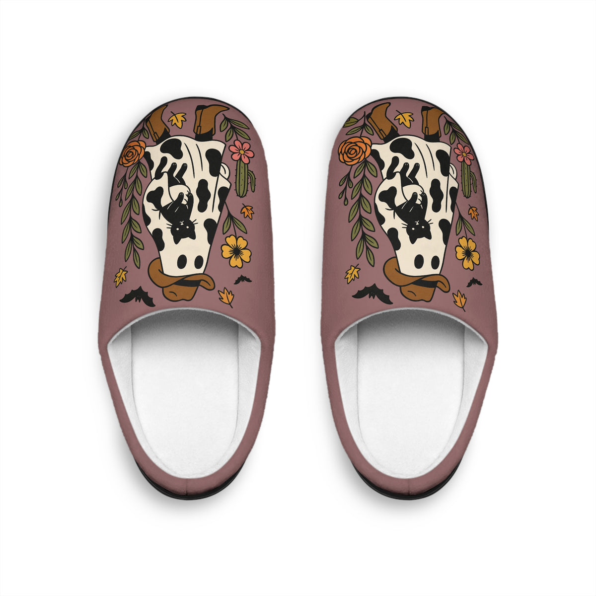 The Cozy Ghost Cow & Floral Slippers